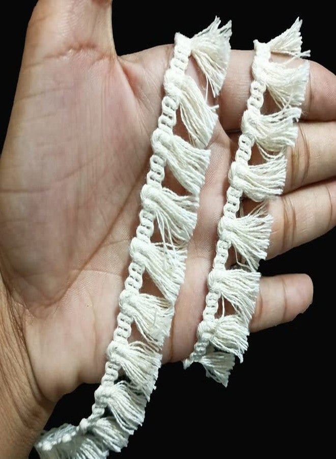 PREMDAS LACES Premdas lace Indian Cotton Natural Ivory 100% Cotton Brush Fringe Trim Decorative Cotton Fringe Trim Cream Tassel Fringe, Matte Fringe 15 Meter (White) - Image 4